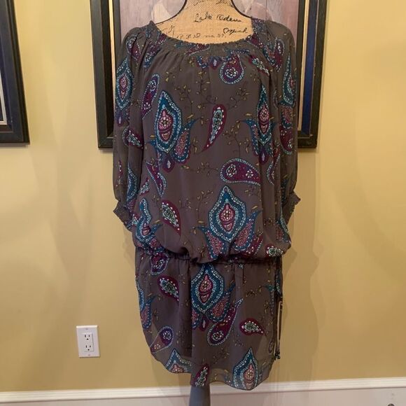 Kensie Paisley Lined Dress. Cinched at the waist - Picture 1 of 7